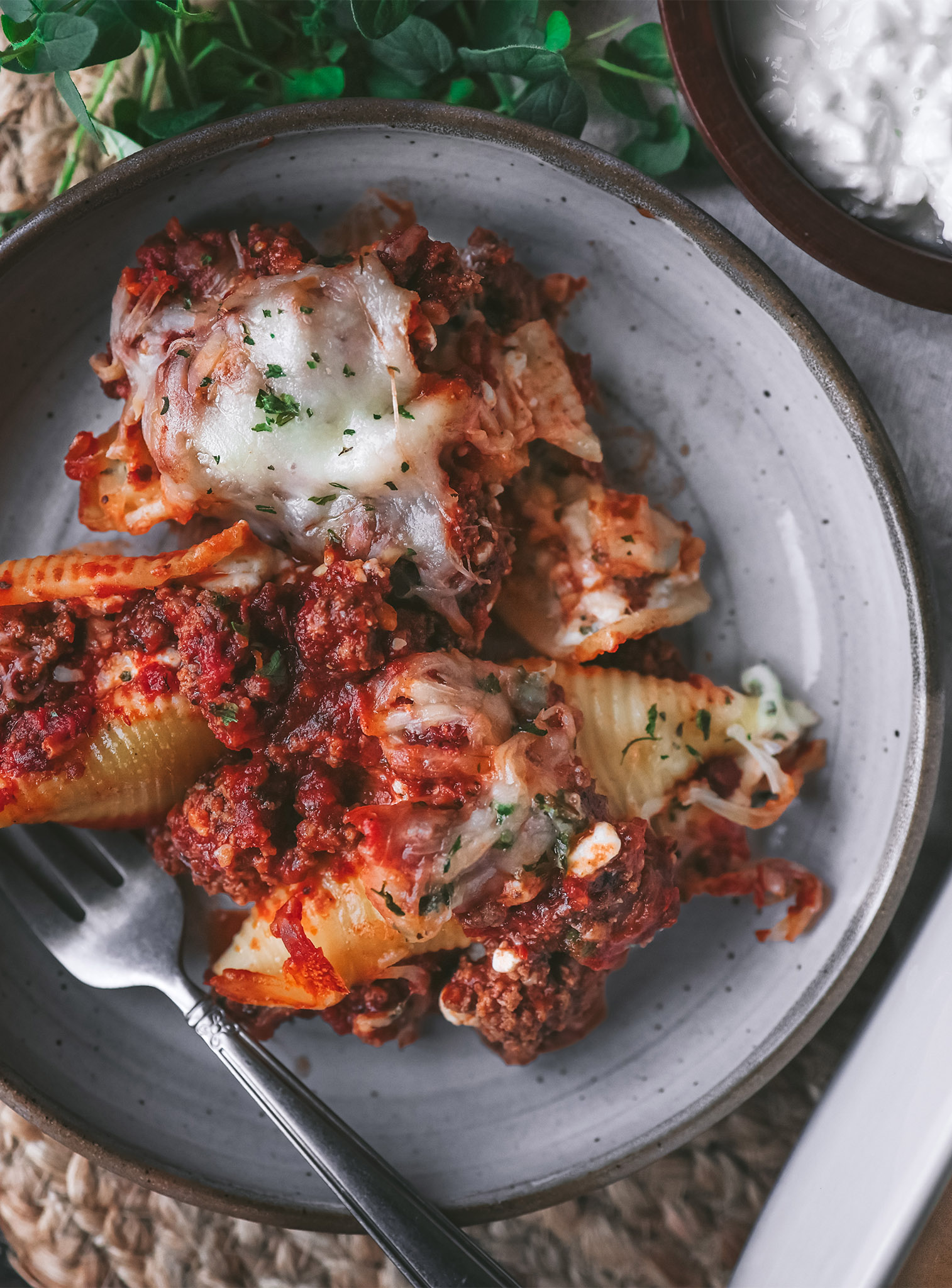 close up of Italian Stuffed Shells on a plate