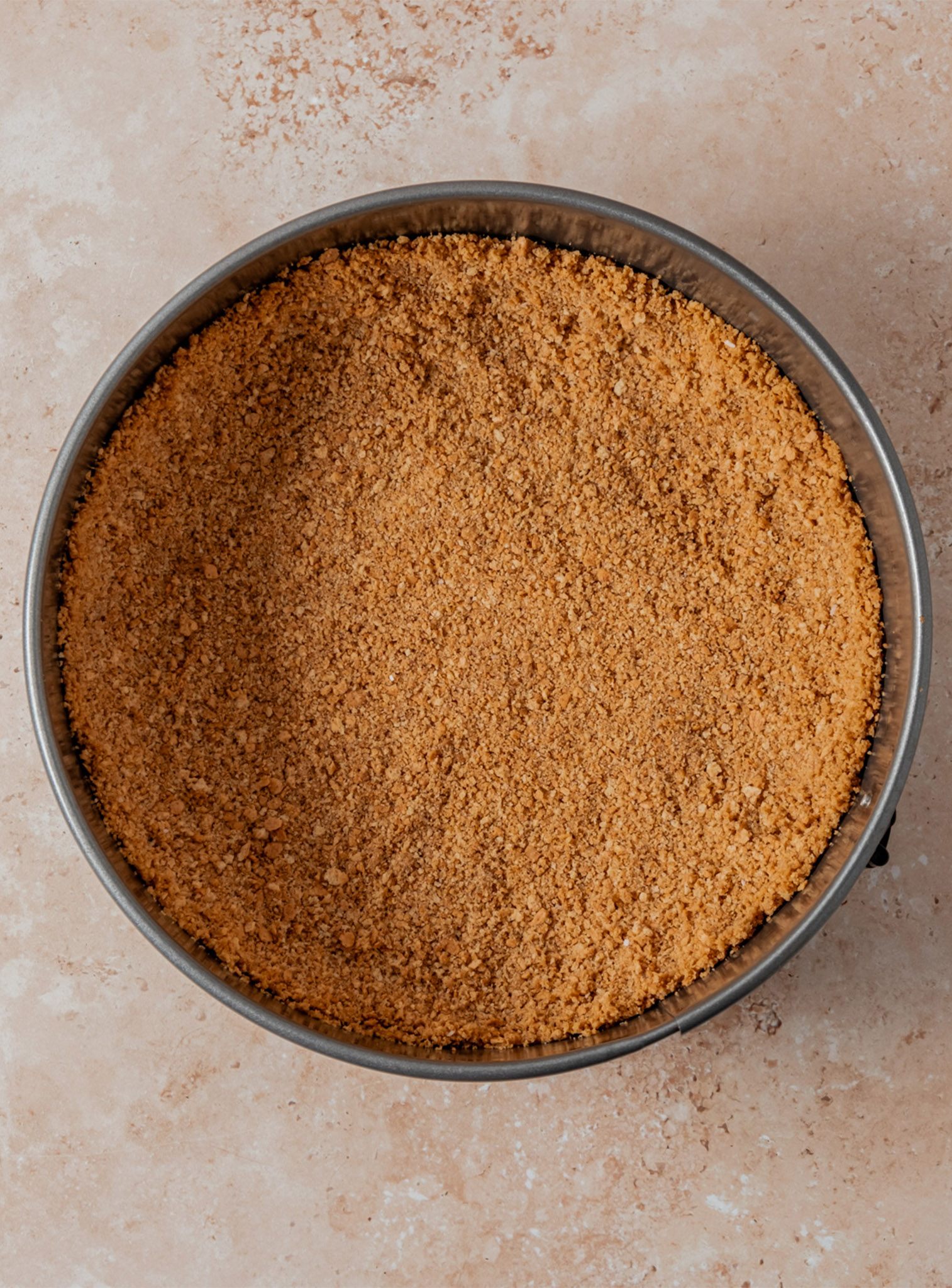 Springform pan with crushed graham cracker crust