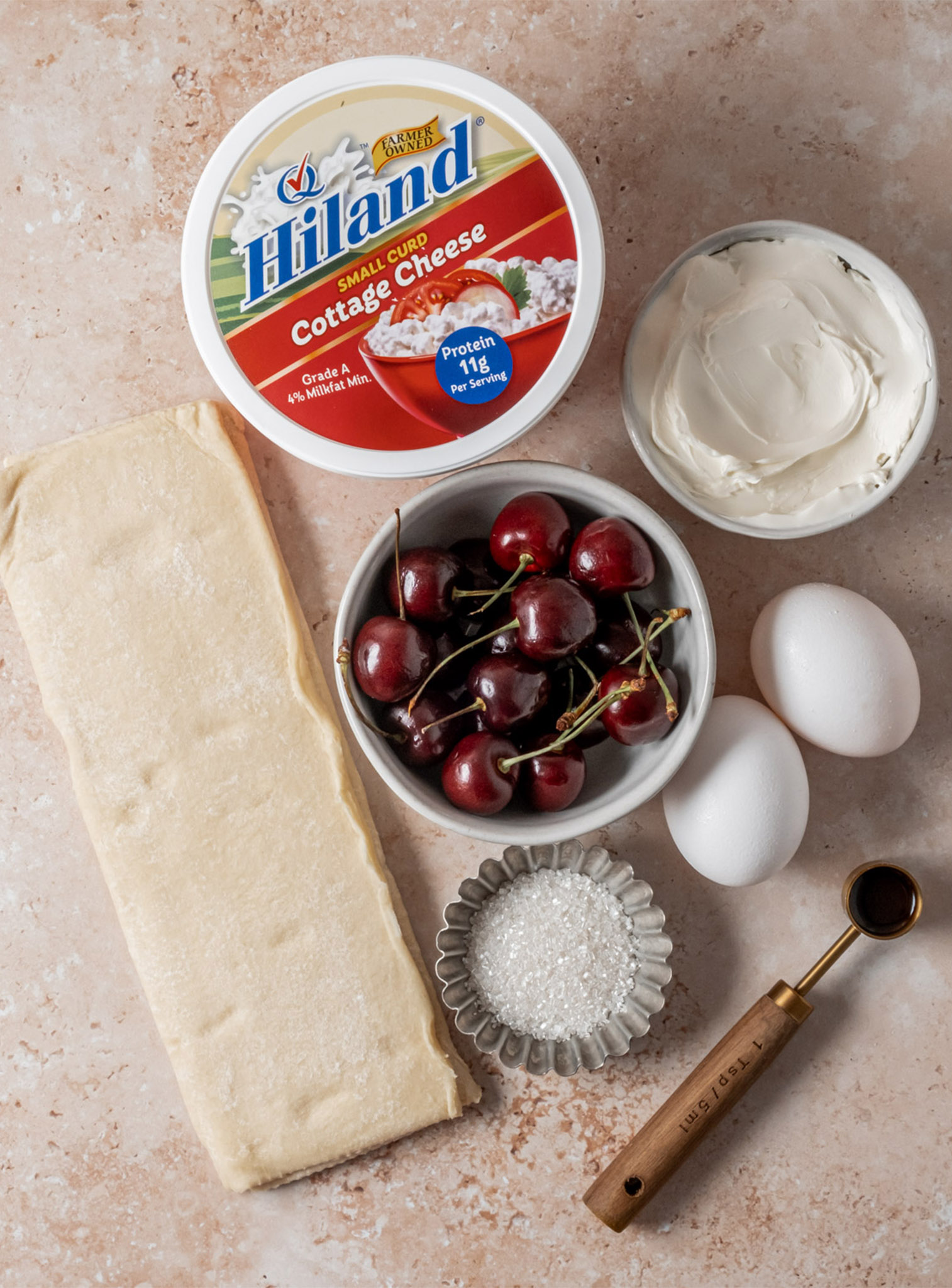 Ingredients for Cottage Cheese Pastries with Cherries