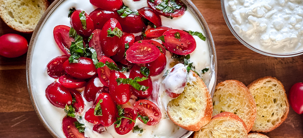 Whipped Cottage Cheese Caprese Dip