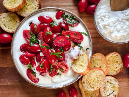 Whipped Cottage Cheese Caprese Dip
